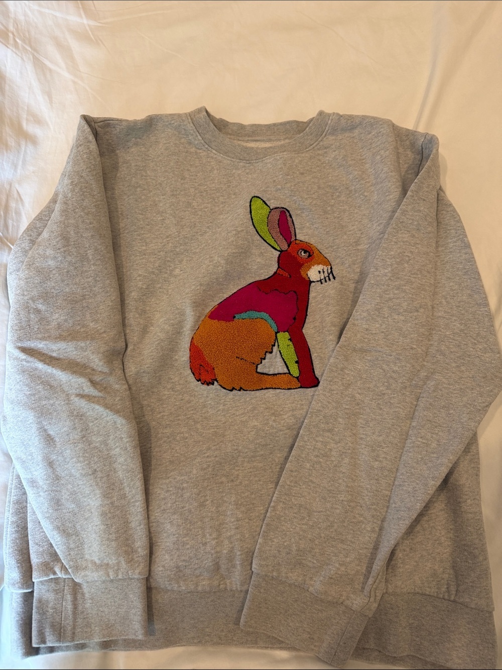 Bonobos Gray Sweatshirt with Multicolor Rabbit Patch - Picture 1 of 5